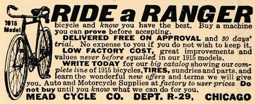 1915 Ad Mead Cycle Ranger Motor Bicycle Model Chicago   ORIGINAL 