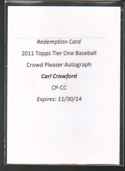 2011 Topps Tier One On Card AUTO Carl Crawford Crowd Pleasers 