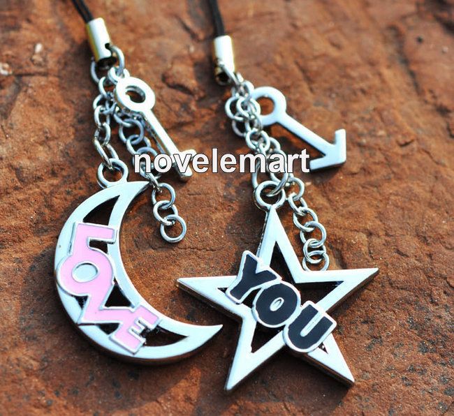 1pair Lover Couple Moon Star Mobile Phone Chain Ring  