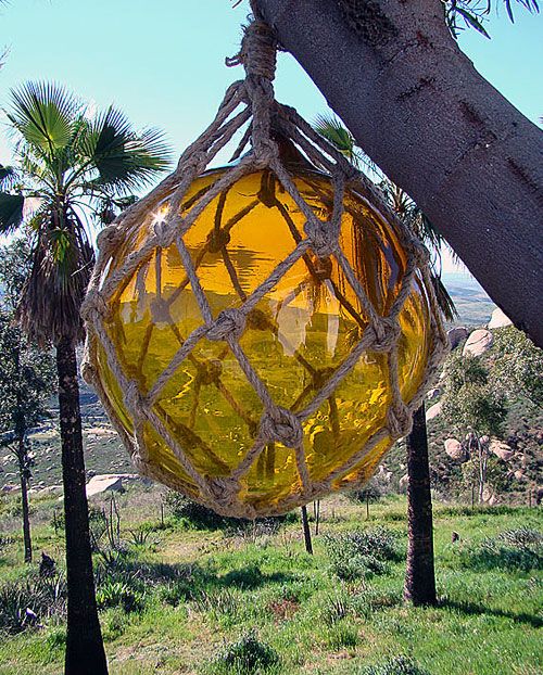 12 SUNNY YELLOW BLOWN GLASS FISHING FLOAT BUOY,GAZING BALL,POND,POOL 