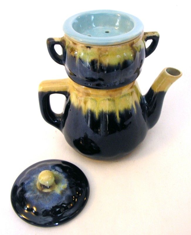 COFFEE TEA POT FRENCH FAIENCE DRIP GLAZE PORCELAIN c1950 DELICATE 