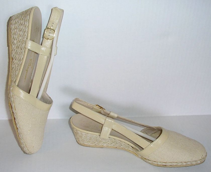 AA FERRAGAMO ESPADRILLES BLOND CALF LINEN EUC  