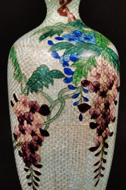 Antique 19th C. Japanese GinbariFloral Cloisonne Foil Vase Beautiful 