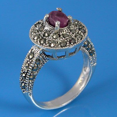   Silver Natural Marcasite and Natural Ruby Ring (YSR 274)  