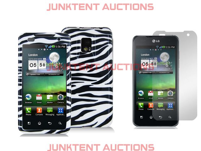 Black White Zebra Print Case+1 LCD Cover for LG G2X  