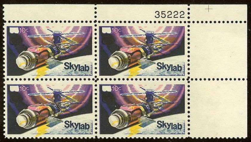 1529   10c Huge Multiple Color Shift Plate Block Skylab NO US Mint 