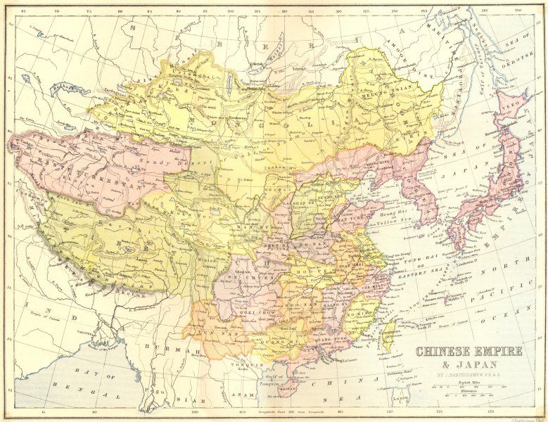 JAPAN China, 1870 map  