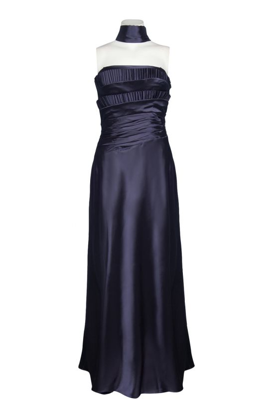 Patra Strapless Accordion Pleat Bodice Taffeta Dress Gown Navy Blue 8 