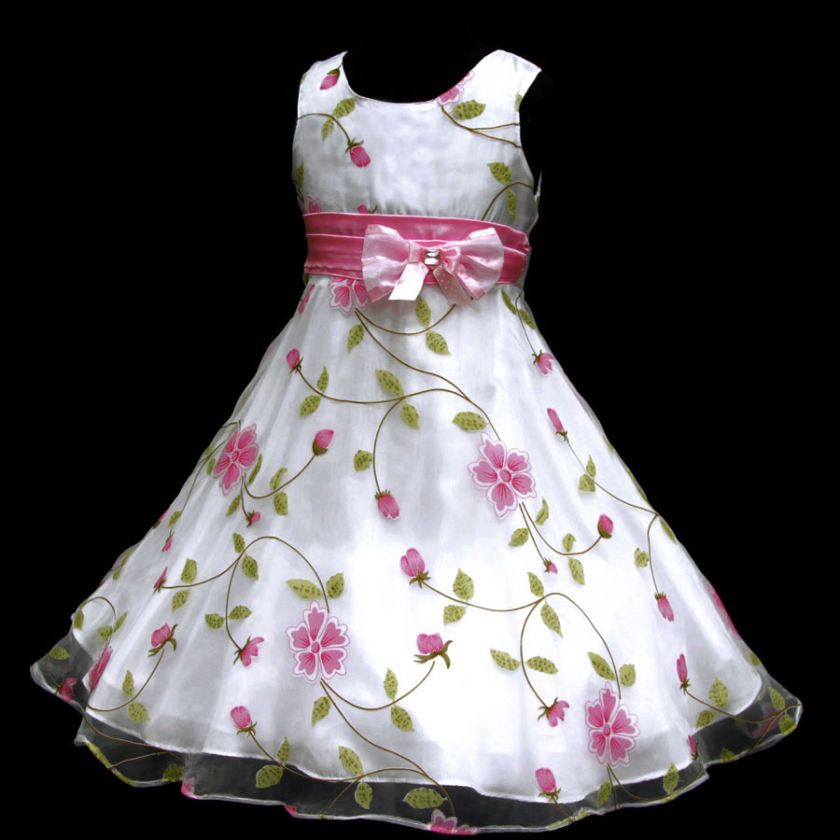 p006 d11 Flower White Party Girls Dress SZ 2,3,4,5 12y  