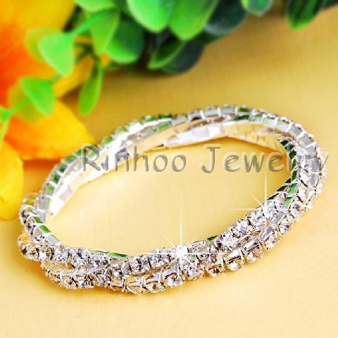 3Row Twist White Rhinestone Crystal Clear Bracelet 1pcs  