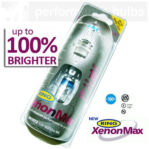 RING H4 XENON MAX HEADLIGHT BULBS   BRIGHT WHITE LIGHT  