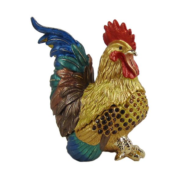 Rooster Trinket Box w/Swarovski Crystals bejeweled blue  