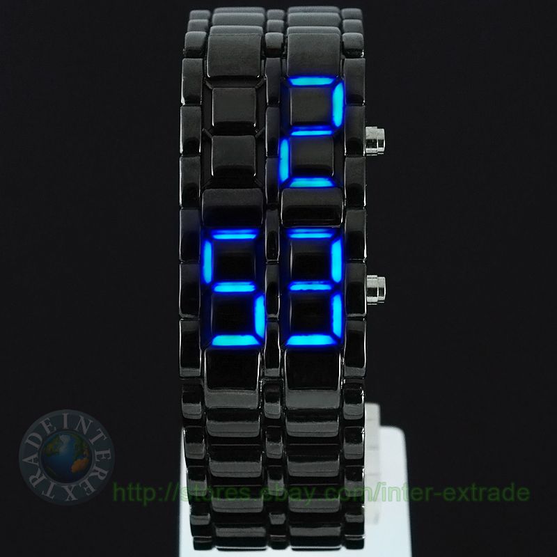 Blue LED Volcanic Lava Men Lady Faceless Bracelet Watch  