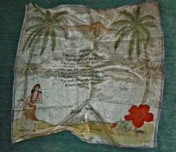 VINTAGE 30s WW11 HAWAII HAWAIIAN JAPANESE SILK NOVELTY HANDKERCHIEF 