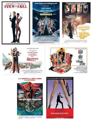 JAMES BOND 007 ~ ROGER MOORE 7 MOVIE POSTER SET LOT  