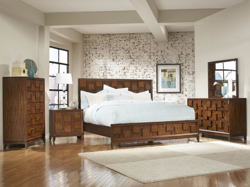 EMILY   5pcs CONTEMPORARY CHERRY BROWN QUEEN KING PANEL BEDROOM SET 