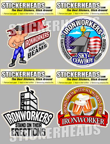 IRONWORKERS 4 Pack #4   Stickerheads Decals Hard Hat  