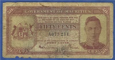 Mauritius  50 Cents  ND.1940  