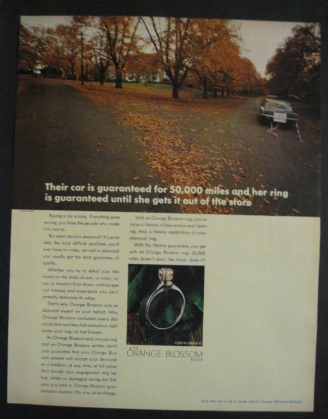   Orange Blossom Ring Jeweler Just Married Car Fall Foliage 60s Ad