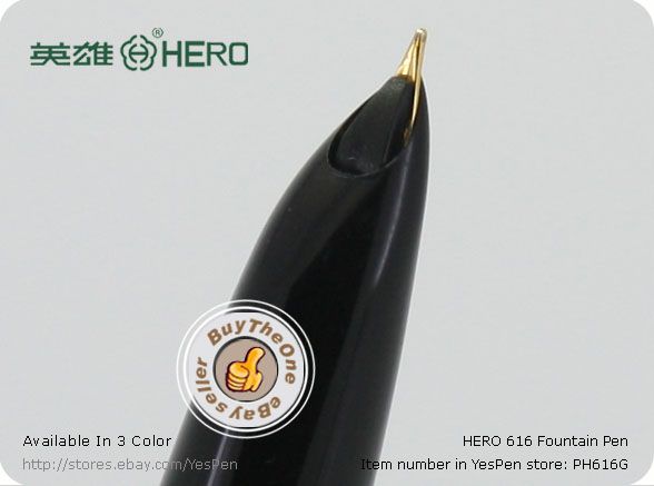 Early HERO 616 Fountain Pens Gold Cap Hooded Nib Black  