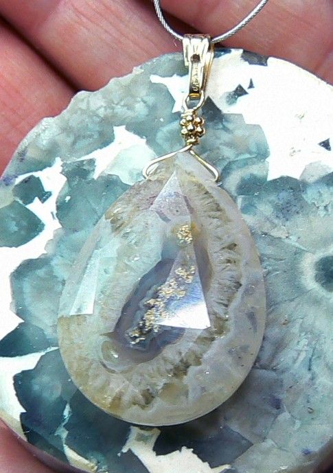 RARE NATURAL FACETED STALACTITE SOLAR QUARTZ BRIOLETTE 14K GOLD 