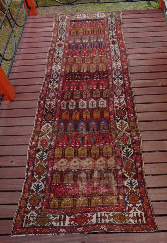 SUPERB ANTIQUE PERSIAN HAMADAN KURD PILE RUNNER C1910  