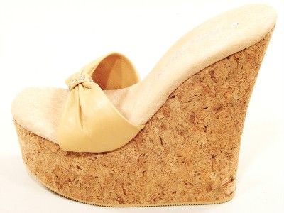 TONY SHOES W 535 TAN CORK WEDGE PLATFORM SANDALS  