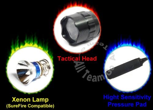 6V Xenon Tactical Flashlight w/ Pressure Pad & Mount  