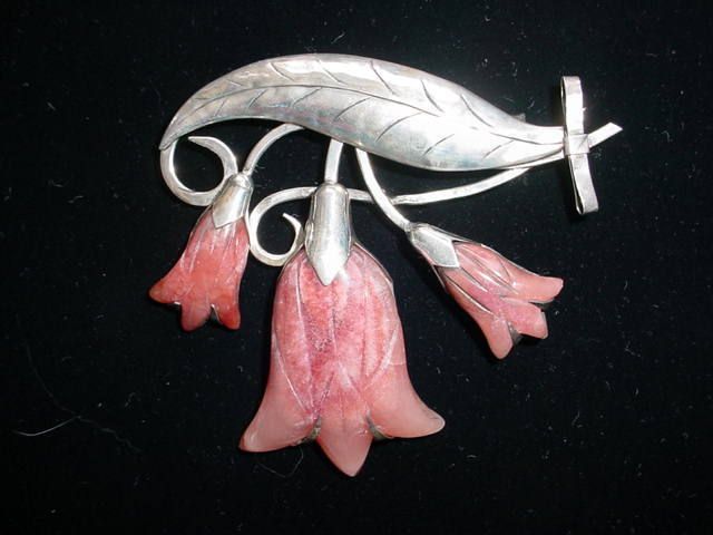 1930s HECTOR AGUILAR STERLING PINK Rhodacrosite TULIP PIN  