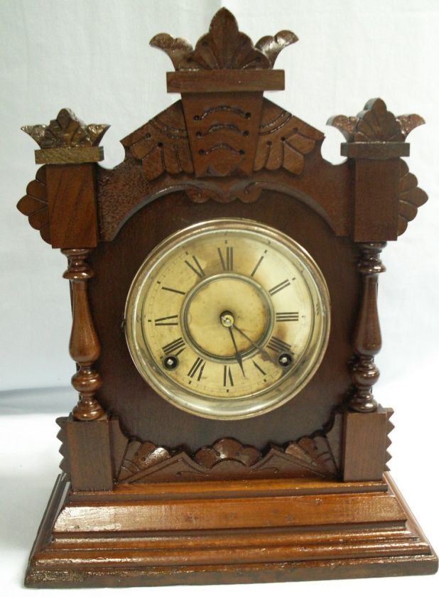 ANTIQUE MANTEL / SHELF ANSONIA WALNUT CLOCK TIVOLI 8 DAY  