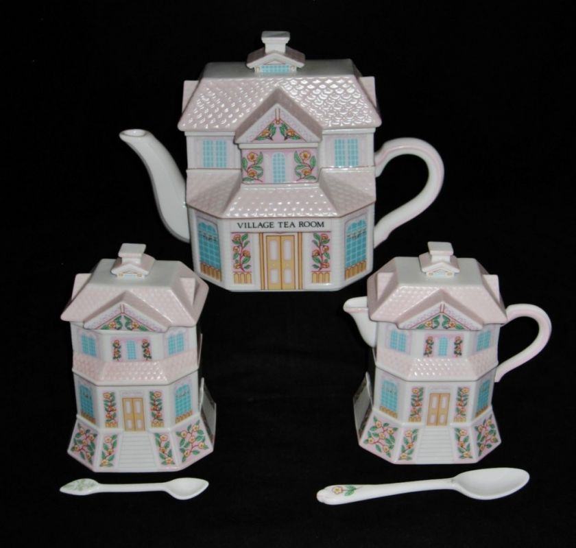 Lenox Village TEA ROOM Set, Tea Pot, Creamer & Sugar  