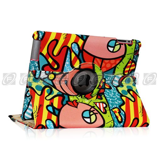 iPad 2 Graffiti Style 360° Rotating Smart Cover PU Leather Case w 