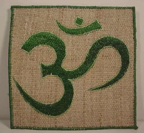 Tibetan Buddhist art ~ OM BADGE ~ hemp patch 6 x 6  