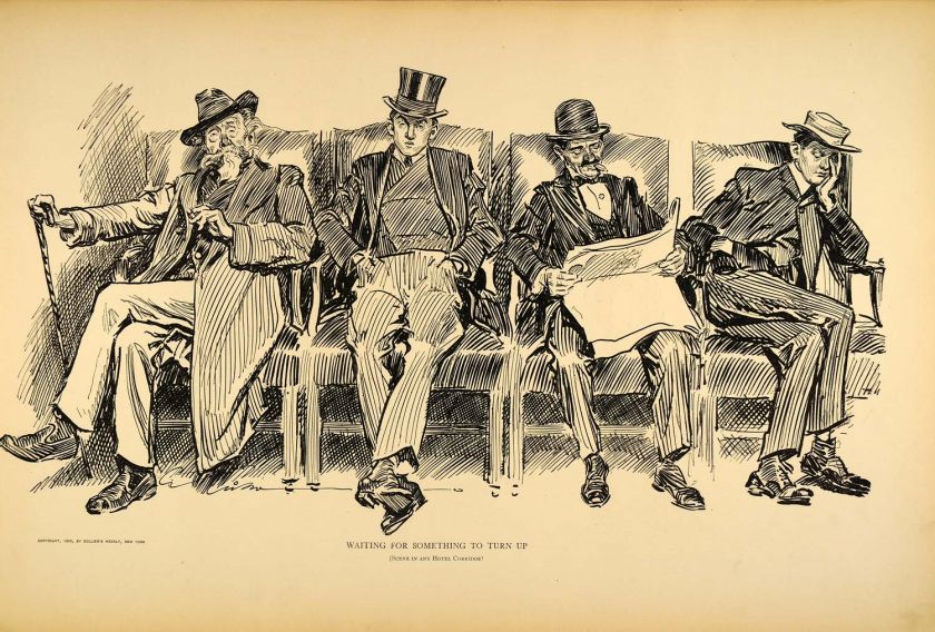 1906 Charles Dana Gibson Salesmen Hotel Lobby Print   ORIGINAL 