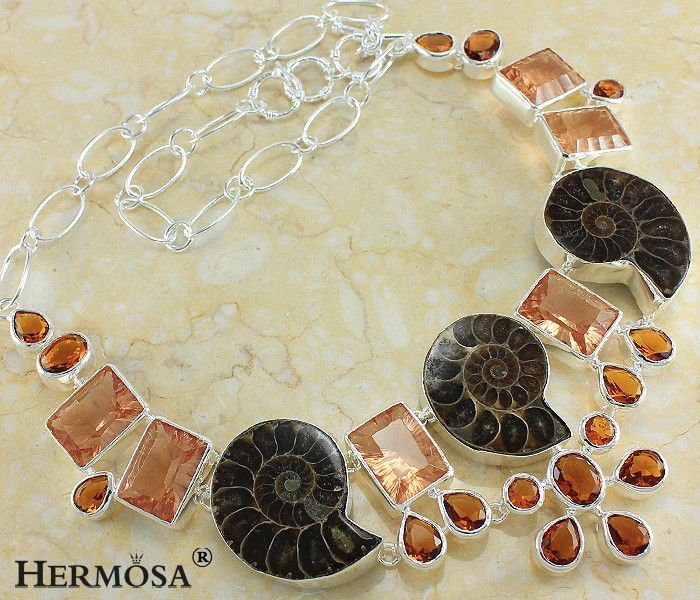 Ammonite Fossil Citrine Mystical Fire Topaz 925 Sterling Silver 