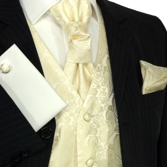 Champagne Tuxedo Vest Set by Paul Malone + Paisley +V26  