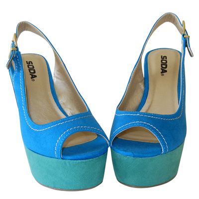   Color Blocked Suede Sling Back Open Toe Platform Wedge Sandal  