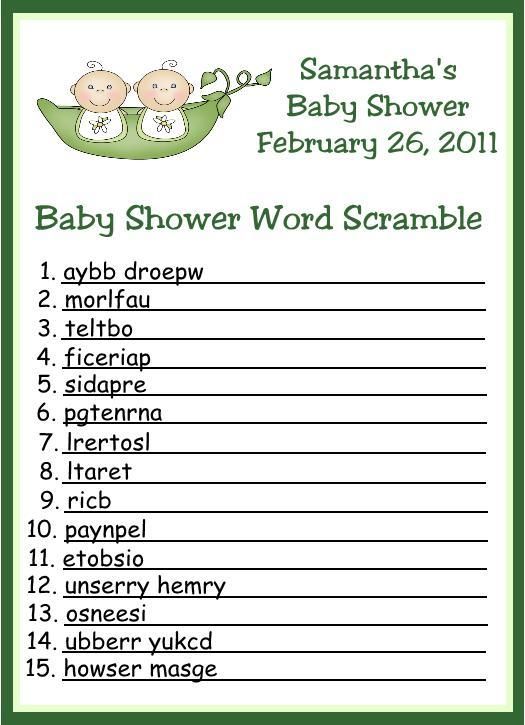 Twin Pea In A Pod Babies Word Scramble Baby Shower Game  