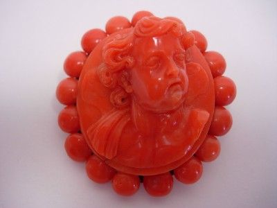GOOD ANTIQUE VICTORIAN CARVED CORAL CAMEO PIN/BROOCH  