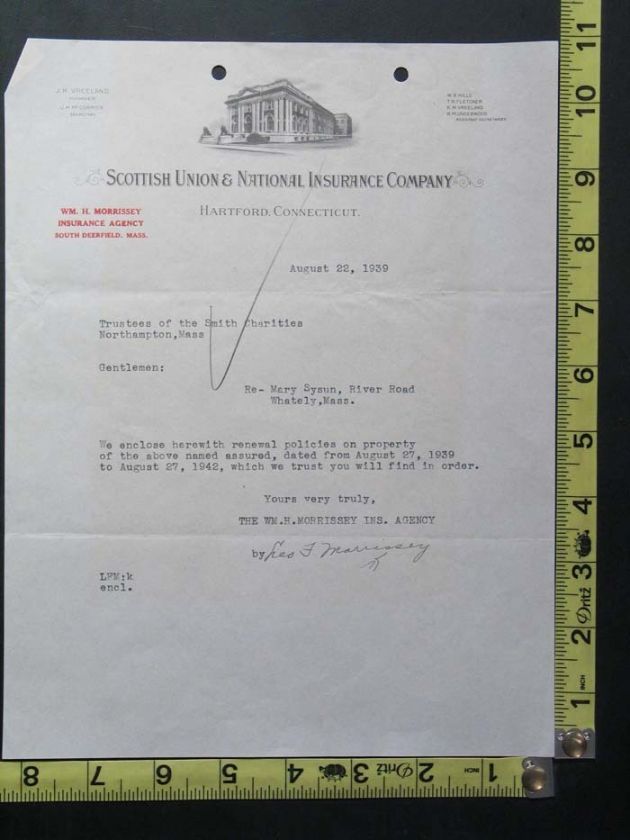 1939 Letterhead Scottish Union & National Insurance Co.  