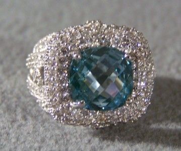 STERLING SILVER JOE ESPOSITO AQUA CUBIC ZIRCONIA BAND RING 5  