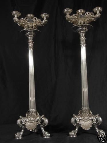 Pair English Silver Plate Doric Column Candelabras  