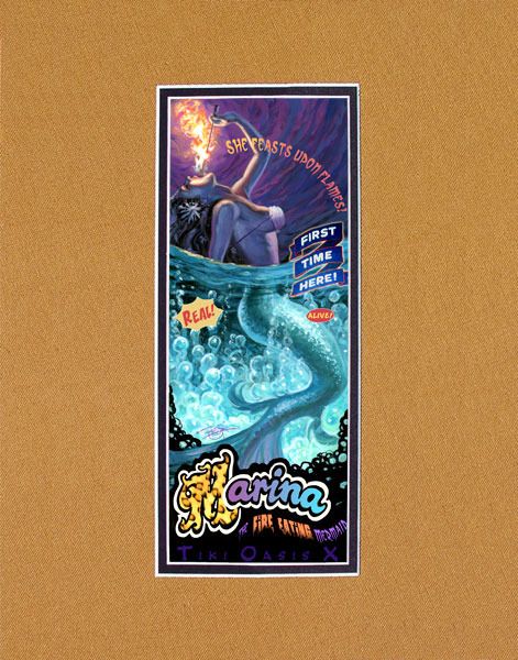 Marina Mermaid Sideshow Banner Print Fire Eating Tiki  