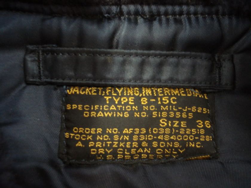 Vintage 50s 6251 Type B 15C Flight Jacket Navy 36  