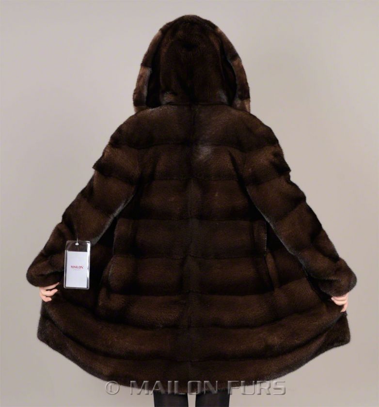 New Demi Buff hooded brown natural mink fur coat jacket parka with 