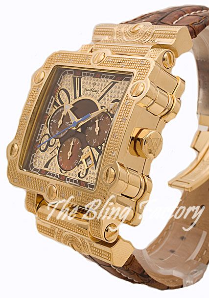 Mens Gold Just Bling Iced Real Diamond Hip Hop Watch  