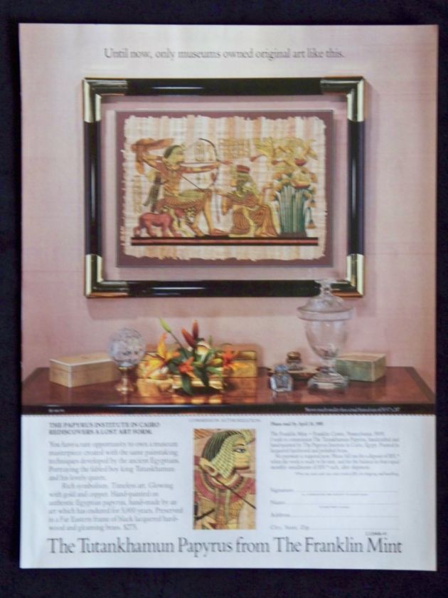 1989 Tutankhamun Papyrus Franklin Mint Magazine Ad  