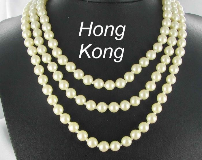 Hong Kong vtg 54 faux pearl necklace box clasp beads  