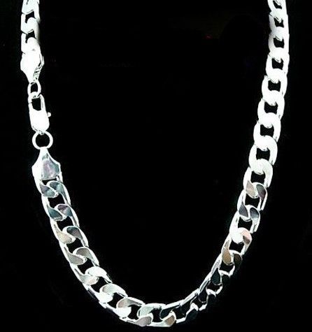 Cool Mens Silver Chains Curb Necklace 12MM 20 24 inch  