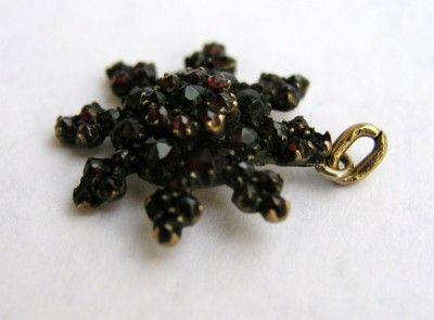 ANTIQUE GERMAN BOHEMIAN GF GARNET SNOWFLAKE PENDANT / CHARM ~ January 